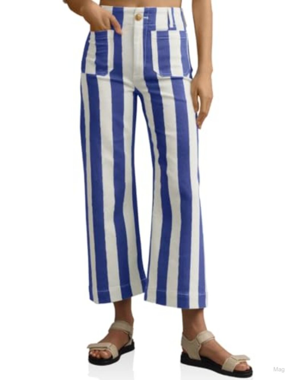 High Waisted Wide Leg Cropped Striped Jeans for Women Stretchy Denim